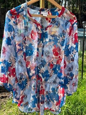 Liz Claiborne Blue & Red Floral Button-Front Tunic size XL